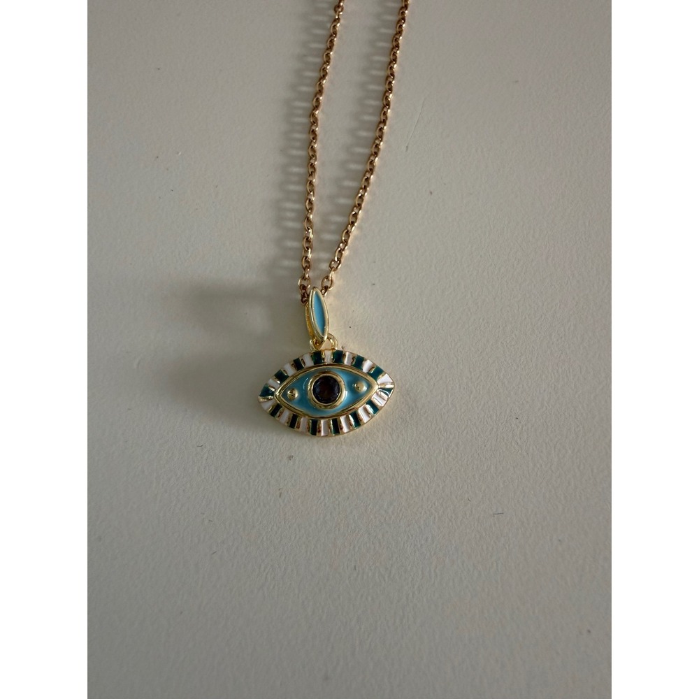 Ramla Evil Eye Necklace OS Gold Turquoise Enamel Protection Amulet Pendant